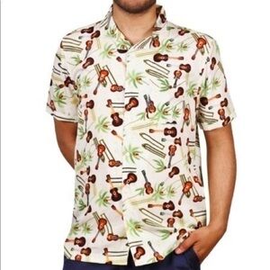 RESOLUTION CLOTHING ukulele print casual button down Hawaiian aloha shirt-medium